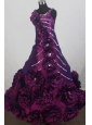 Purple and Hand Made Flowers For Custom Made Little Girl Pageant Dresses