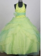 Sequins and Beading Decorate Apple Green and Spring Green Halter Flower Girl Pageant Dress  With Apple Green Belt