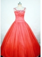 Simple Strap Orange Red Little Girl Pageant Dresses With Ball Gown