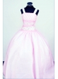 Sweet Straps Customize Baby Pink Taffeta Little Girl Pageant Dresses With Beading