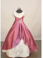 White and Red Classical Princess Flower Girl Pageant Dresses With Scoop Neckline Beaded and Embroidery Decorate