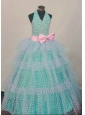 Bowknot Ball Gown Halter Top Turquoise And White Beading Little Girl Pageant Dresses Hottest