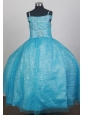 Light Blue Sequin Flower Girl Dress With Spaghetti Straps Neckline Beaded Decorate