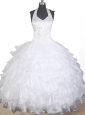 Lovely Beading Ruffled Layers Ball Gown Little Girl Pageant Dress Halter Top Floor-length