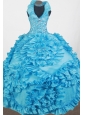 Luxurious Beading Hand Made Flowers Ball Gown Little Girl Pageant Dress Halter Top Floor-length