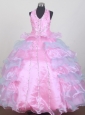 Pretty Beading Ball Gown Halter Floor-length Little Girl Pageant Dress