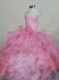 Scoop Pink Organza Appliques Little Girl Pageant Dresses For 2013 Custom Made