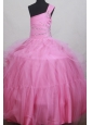 Sweet Beading Ball Gown One Shoulder Little Girl Pageant Dress Floor-length