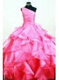 Ruffles Romantic Ball gown Hot Pink Organza One Shoulder Beading Floor-length Little Girl Pageant Dresses