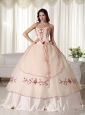 Champagne Ball Gown Sweetheart Floor-length Organza Embroidery Quinceanera Dress