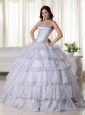 Gray Ball Gown Strapless Floor-length Organza Beading Quinceanera Dress