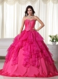 Hot Pink Ball Gown Sweetheart Floor-length Organza Embroidery Quinceanera Dress