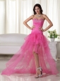 Pink A-Line / Princess Sweetheart High-low Organza Beading Prom Dress