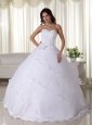 White Ball Gown Sweetheart Floor-length Organza Beading Quinceanera Dress