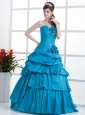 Aqua Blue Sleeveless Flowers Embroidery Ruffles Applique One Shoulder Floor Length Quinceanera Dress