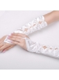 Unique Satin Fingerless Elbow Length Bridal Gloves With Butterfly-Shaped Flowers