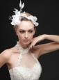 Pure White Flower Bridal Net With Feather Women 's Fascinators