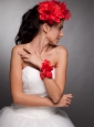Red Hand Made Flowers Taffeta Headpieces and Wedding Wrist Corsage