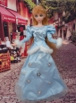 Cute Baby Blue Scoop Long Sleeves Appliques Made To Fit The Quinceanera Doll