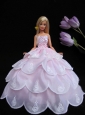 New Ruffled Layeres Baby Pink Handmade Summer Wear Dress Clothes Gown For Quinceanera Doll