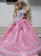 Pretty Rose Pink Princess Dress With Embroidery Made To Fit The Quinceanera Doll