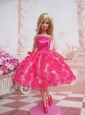 Sweet Ball Gown Hot Pink Hand Made Flowers With Tea-length Made To Fit The Quinceanera Doll