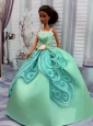 The Most Amazing Apple Green Appliques Dress With Hand Made Flower Made To Fit The Quinceanera Doll