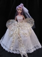 The Most Amazing Straps White Dress With Sequins Made To Fit The Quinceanera Doll