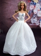Elegant White Gown With White Lace And Bowknot Made To Fit The Quinceanera Doll