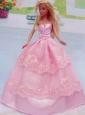 Embroidery Floor-length Rose Pink For Princess Quinceanera Doll Dress