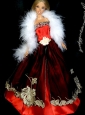 Gorgeous Red And Burgundy Princess Dress With Embroidery Gown For Quinceanera Doll