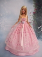 Hand Made Flower Lace Pink Ball Gown Quinceanera Doll Dress
