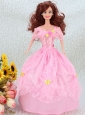 Hand Made Flower Pink Ball Gown Party Clothes Quinceanera Doll Dress