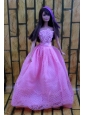 Lavender Party Dress For Quinceanera Doll Dress With Embroidery