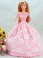 Lovely Baby Pink Ball Gown Straps With Sash And Lace Party Clothes Fashion Dress For Quinceanera Doll