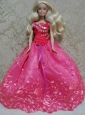 Luxurious Red Ball Gown With Hand Made Flowers And Appliques Party Clothes Fashion Dress For Quinceanera Doll