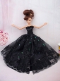 Modest Ball Gown Lace Black Party Clothes Quinceanera Doll Dress