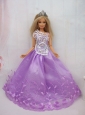 New Beautiful Princess Lilac Lace Handmade Party Clothes Fashion Dress For Quinceanera Doll