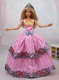 Popular Colorful Dress With Appliques And Bowknot Party Clothes Fashion Dress For Quinceanera Doll