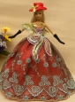 Pretty Appliques Rust Red Strapless Party Clothes Fashion Dress For Quinceanera Doll