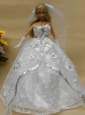Romantic Appliques White Strapless Wedding Dress For Quinceanera Doll