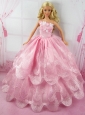 Romantic Pink Gown With Embroidery Dress For Quinceanera Doll