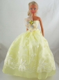 Yellow Green Beautiful Gown With Embroidery Dress For Quinceanera Doll
