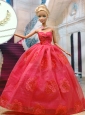 Beautiful Organza Red Party Clothes Fashion Dress For Quinceanera Doll