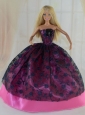 Elegant Ball Gown Party Clothes Lace Black And Hot Pink Quinceanera Doll Dress