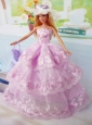Elegant Pink Gown Organza Made To Fit The Quinceanera Doll