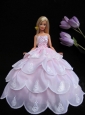 Embroidery Pink Ruffled Layers Ball Gown Quinceanera Doll Dress