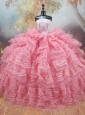 Exclusive Lace Decorate Ball Gown Pink Quinceanera Doll Dress
