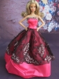 Fashionable Embroidery Ball Gown Hot Pink And Black Quinceanera Doll Dress