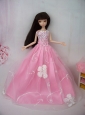 Fashionable Embroidery Pink Princess Quinceanera Doll Dress